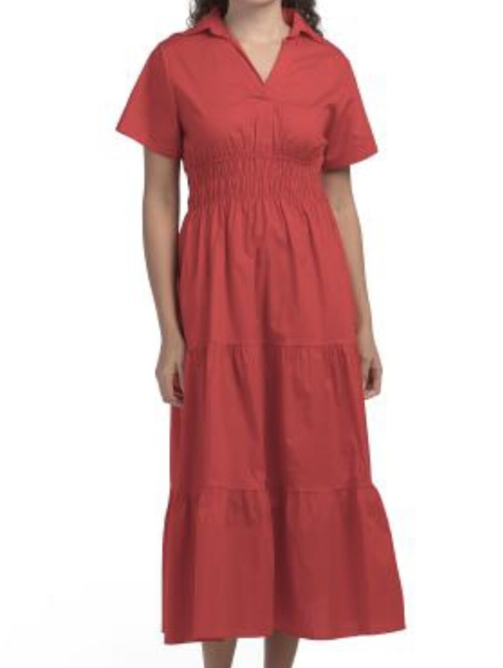 NWT - Bellambra Italy Cotton Stretch Tiered Smocked Waist Red Midi Dress- Size M